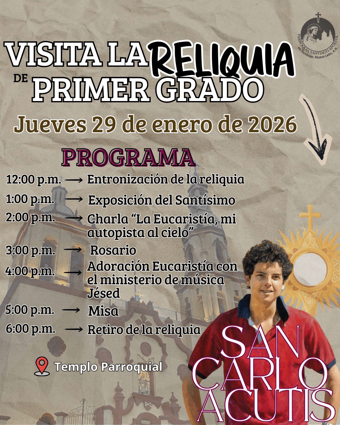 Reliquia de San Carlo Acutis llegará a la Parroquia de Santiago Apóstol