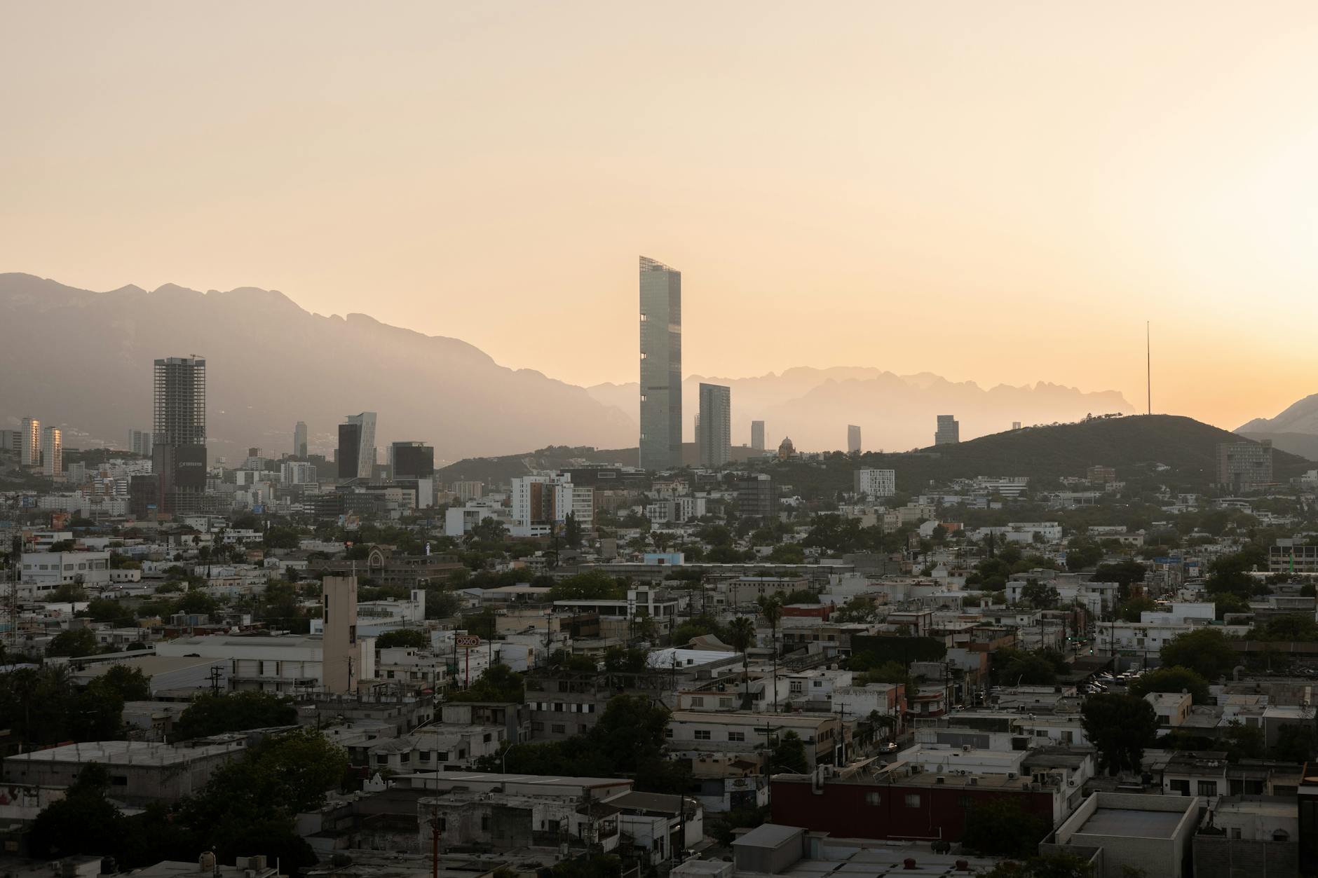cityscape of monterrey at sunset mexico