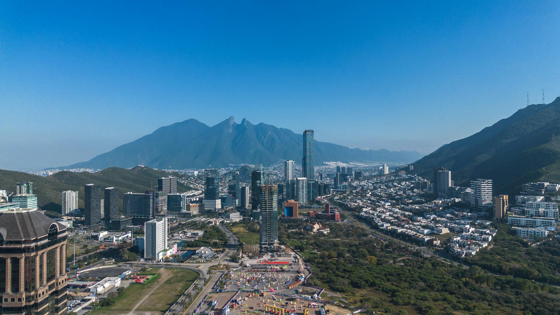 aerial view of monterrey with iconic mountain backdrop