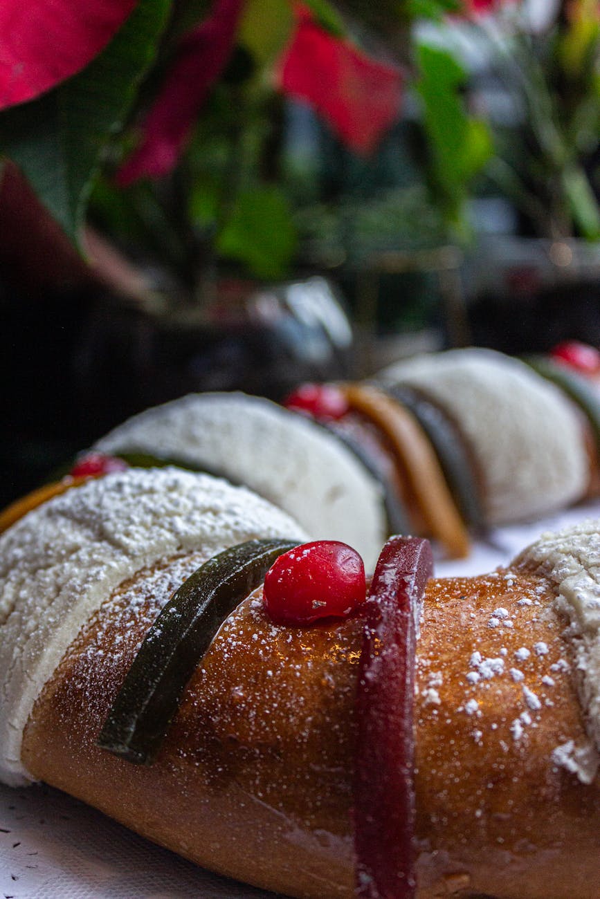 festive rosca de reyes with colorful decoration